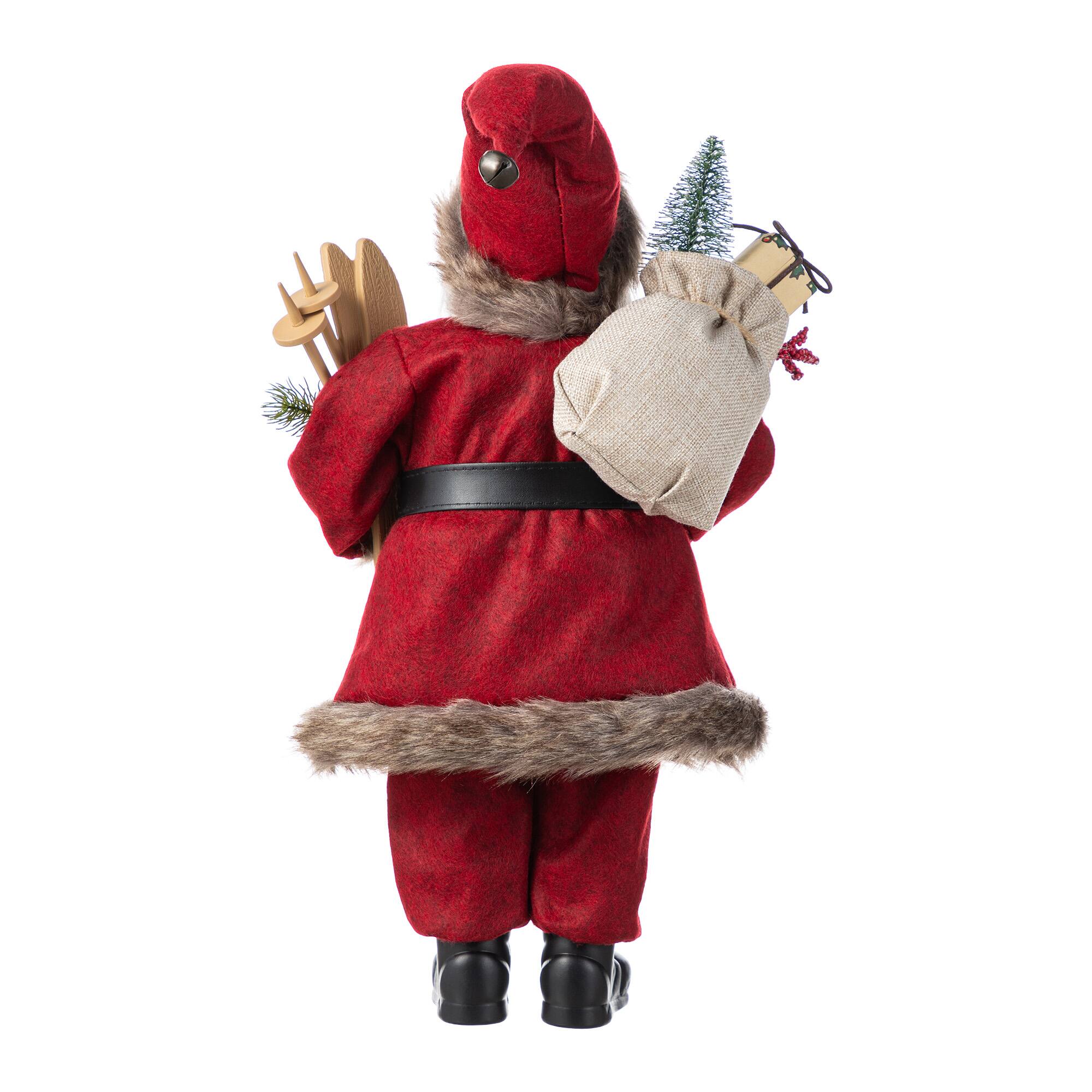 Glitzhome® 18"H Faux Fur Christmas Red Woodland Santa Figurine with Porcelain Face